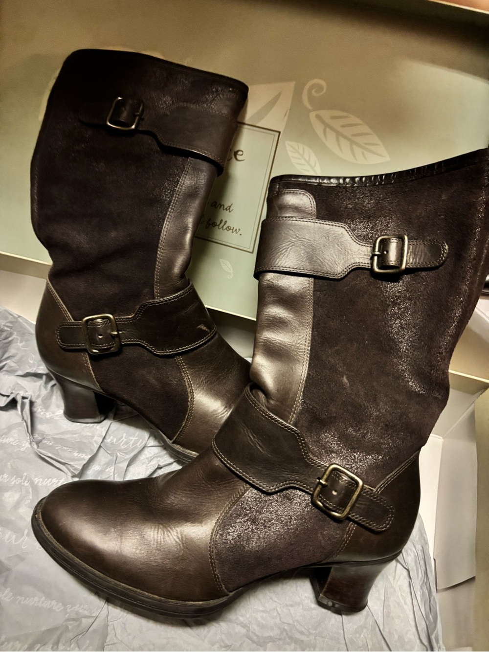 Nurture by Lamaze Brown Mid-Calf Buckle Heeled Boots